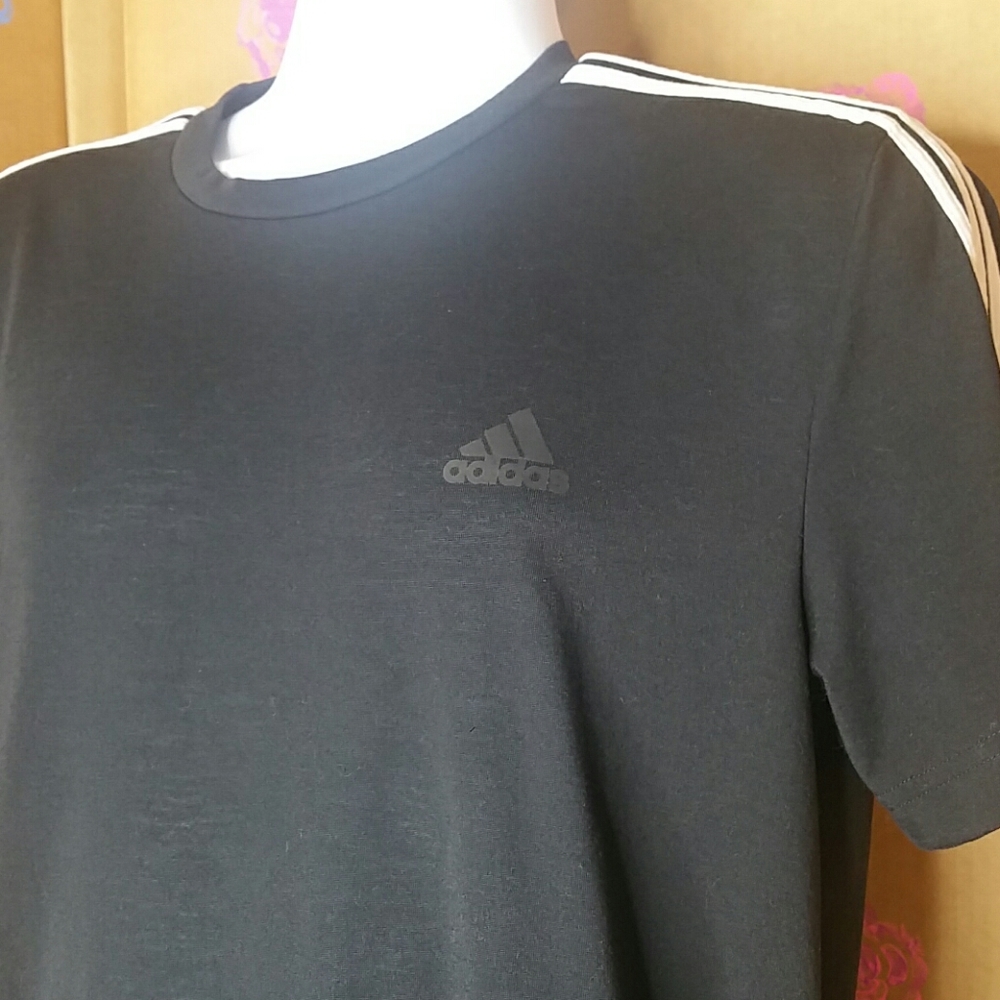 Adidas Climate Black Shirt with White Stripes L - Picture 3 of 8